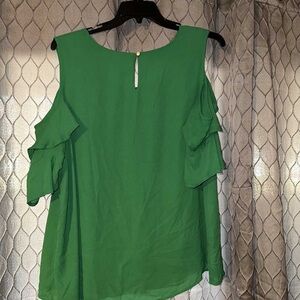 Green Ruffle Sleeve Women's Top